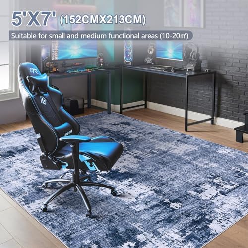 DMOYEST Area Rug Living Room Rugs - 5x7 Washable Large Soft Indoor Neutral Modern Abstract Low Pile Rug Carpet for Bedroom Dining Room Farmhouse Home Office - Navy Blue - Image 3