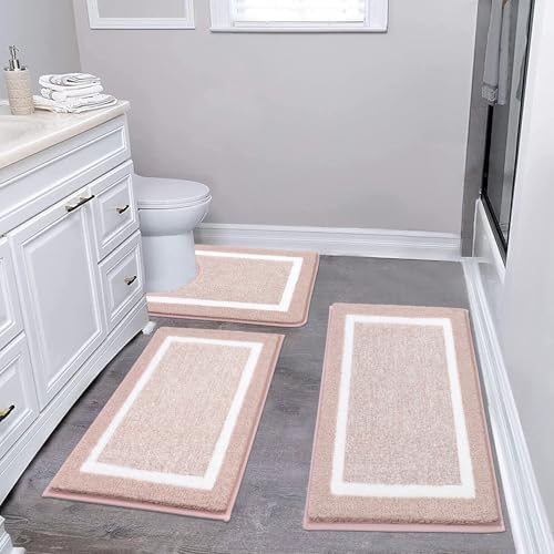 Pauwer 3 Piece Bathroom Rug Set, Non Slip Washable Bath Mat, Dusty Pink by Pauwer