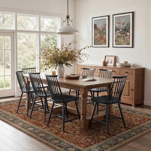 Old Money Aesthetic 6x9 Area Rugs, Low Pile Washable Rugs for Living Room Bedroom Non Slip, Vinatge Maximalist Print Carpet Rug for Dining Room Home Office, Deep Burnt Orange - Image 3
