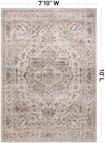 Rugshop Vintage Medallion Washable Non-Slip Area Rug, 7'10"x10' Cream - Image 2