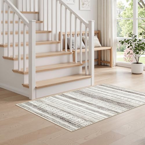 Tortania Area Rug Living Room Rugs - 3x5 Washable Large Soft Neutral Boho Moroccan Bohemian Farmhouse Rug Indoor Floor Carpet for Bedroom Under Dining Table Home Office Decor - Cream Brown - Image 6