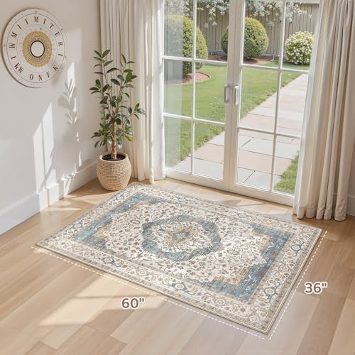 Vintage 3x5 Entryway Rug Washable Area Rug Blue - Image 2