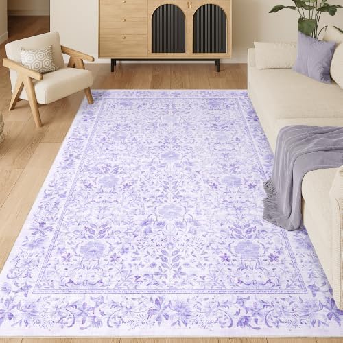 DUKINO 5x7 Area Rugs, Vintage Floral Washable Rug for Living Room, Purple by DUKINO