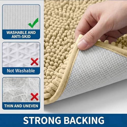 Bathroom Rugs Sets 2 Piece,Super Absorbent Chenille Bath Mats and U-Shaped Toilet Rug,Strong PVC Non Slip Backing,Microfiber Washable Dry Quickly Bath Mats for Bathroom(20"x32"+20"x20"U, Camel) - Image 5
