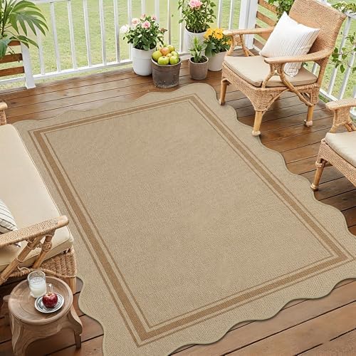 Zeeinx Easy Jute 3x5 Outdoor Scalloped Rug Washable Area Rug - Image 2