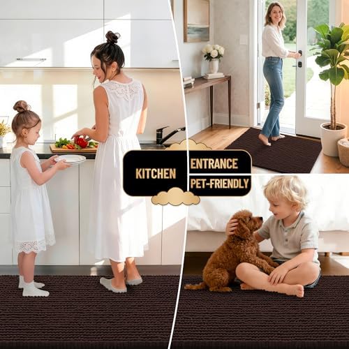 OLANLY Thick Chenille Toilet Rugs U-Shaped 24x20, Brown - Image 6