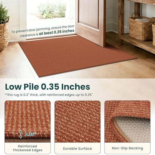 KOZYFLY Orange 2x18 Runners Rugs for Hallway, Extra Long Washable Runner Rug, Woven Non Slip Kitchen Runner, Cotton Entryway Rug, Floor Carpet for Entry, Aisle, Hall, Burnt Orange/Tan - Image 4