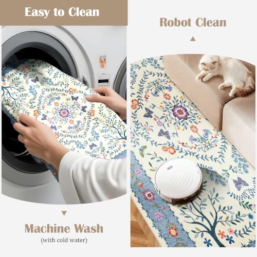 4x5 Area Rug Washable Vintage: Non Slip Entryway Floor Carpet Blue Ivory - Image 3