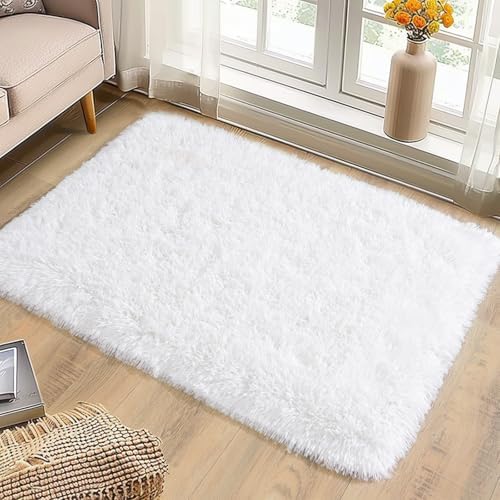 2x3 Small White Fluffy Rug for Bedroom Bedside Entryway Washable Non-Slip - Image 3