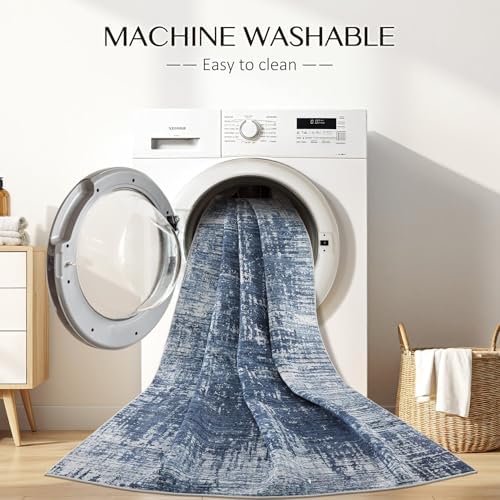 kakania Abstract 9x12 Area Rugs for Living Room: Washable Rugs Dark Blue - Image 4