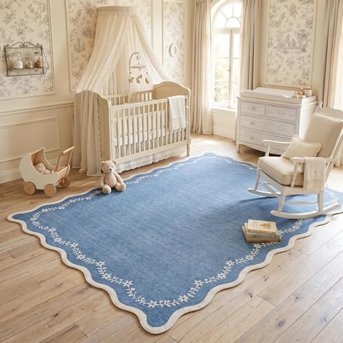 GarveeHome 4x6 Scalloped Washable Area Rug Blue Nursery Kids Bedroom Rug by GarveeHome