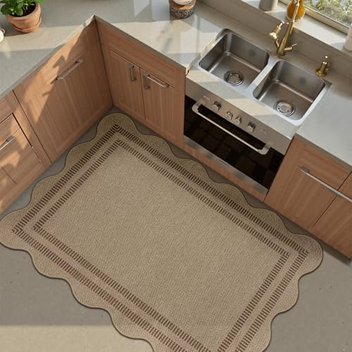 Easy Jute Front Door Mat, 2.6x4 Washable Entryway Rug Non Slip Small Kitchen Rug, Farmhouse Low Pile Floor Scalloped Rugs for Bathroom Porch Doorway - Image 7