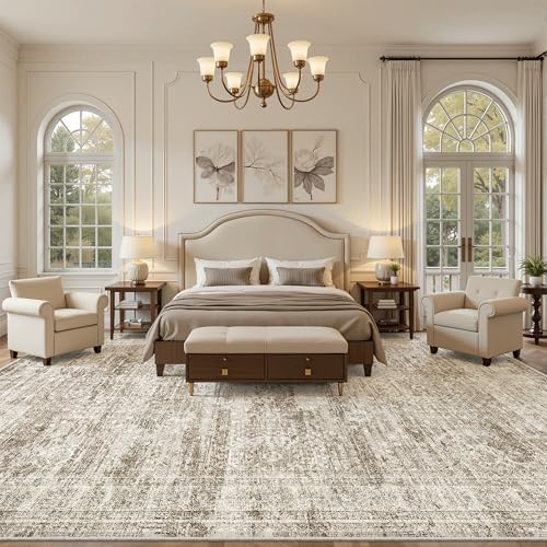 Soalmost 12x15 Washable Area Rugs Soft Living Room Rug Abstract Brown - Image 3