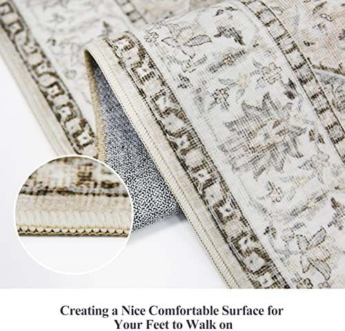 Hallway Washable Runner Rug - 2x7 Kitchen Rugs Entryway Rug Runner Vintage Soft Floor Mat Non Slip Indoor Farmhouse Carpet for Bathroom Living Room Bedroom (2 X 7, Beige) - Image 4