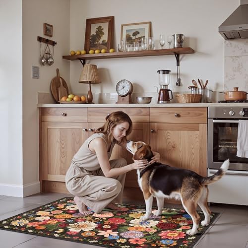 Floral Machine Washable Rug 3x5 Espresso (Black Brown) - Image 5
