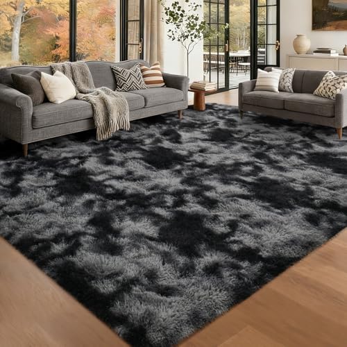 5x7 Fluffy Area Rugs Non-Slip for Living Room Bedroom Tie-Dyed Dark Grey - Image 2