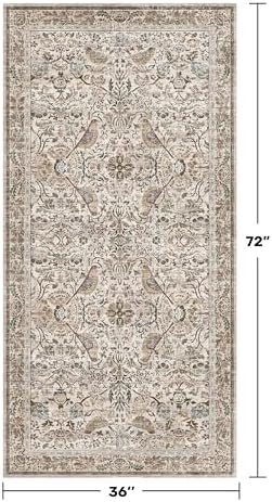 Moss 3x6 Washable Rug for Large Entryway - Boho Bird Rugs for Kitchen, Bedroom Bedside, Indoor Entrance Door Mat with Moody Woodland Flowers, Non-Slip Stain Resistant Low Pile - Image 2