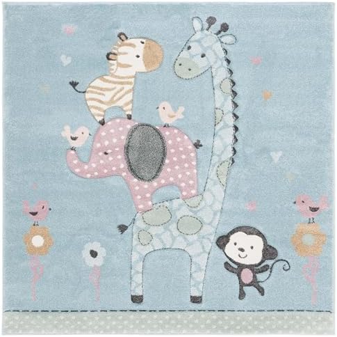 SAFAVIEH Carousel Kids Square Rug 5'3", Modern Blue CRK120K - Image 3