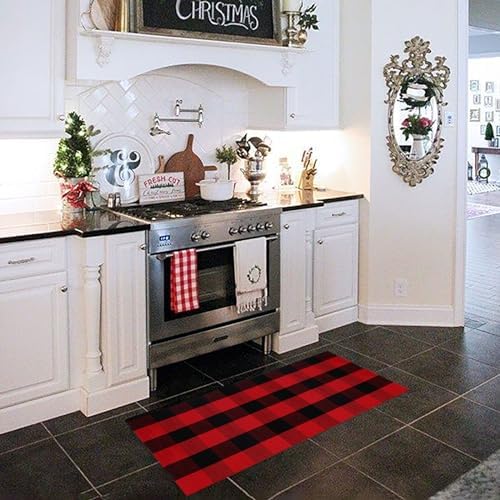 Christmas Plaid Outdoor Rug, 2' x 4'3'' Red & Black Check Indoor/Outdoor Area Rug, Layering Rug for Hello/Welcome Door Mat, Machine Washable Cotton Woven Rug for Farmhouse Front Porch, Entryway - Image 4