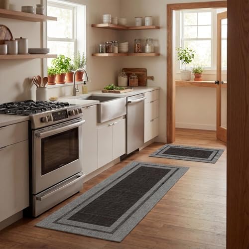 Artoid Mode Black Absorbent Rectangle Kitchen Mats Set of 2-17x29 + 17x47 - Image 2
