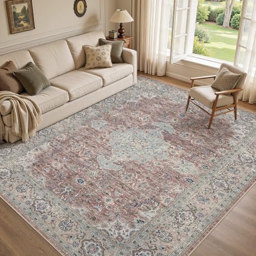 UERMEI 8x10 Area Rug for Living Room Washable Vintage Pink Brown Carpet by UERMEI