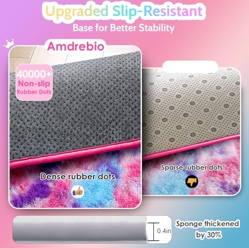 Amdrebio Pink Blue Purple Fluffy Area Rug 5Ft for Girls Bedroom Kids Room - Image 6