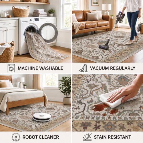 Area Rug Living Room Rugs 4×6 Washable Floral Rug - Image 6