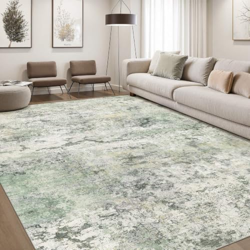 DMOYEST Area Rug Living Room Rugs - 8x10 Large Soft Indoor Neutral Modern Abstract Low Pile Washable Rug Carpet for Bedroom Dining Room Farmhouse Home Office - Green/Grey/Yellow by DMOYEST