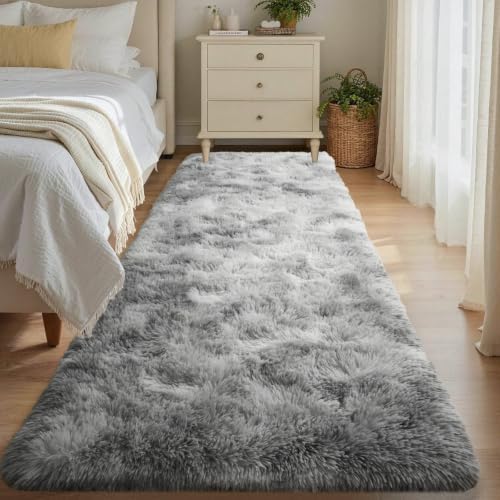 2x6 Tie-dye Grey Fluffy Soft Runner Rug Non-Slip for Bedroom Dorm Hallway by ModernHomeDecor