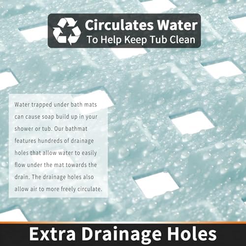 Yimobra Non Slip Bath Mat, Super Strong Suction Cups,34.5"X15.5"Long Tub Mat with Drain Holes, Machine Washable Fast Draining Shower Mats, Bathroom Essentials,Mint Green - Image 2