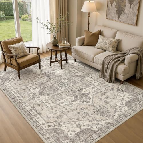 UERMEI 6x8 Area Rug for Living Room Washable Vintage Non Slip Beige Carpet by UERMEI