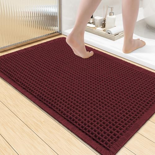 Smiry Waffle Bath Mat 36X24, Extra Soft Absorbent Bathroom Rugs, Burgundy by Smiry