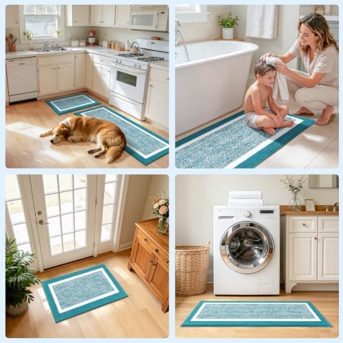 Pauwer Bathroom Rugs 3 Piece Set, Non Slip Washable Bath Mat, Aqua Blue - Image 7