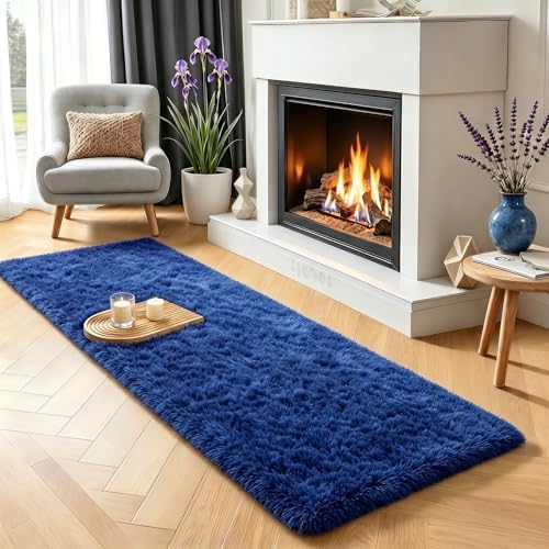Royal Dark Navy Blue Rugs for Bedroom Living Room 2x6 Ft, Fluffy Runner Rug - Image 2