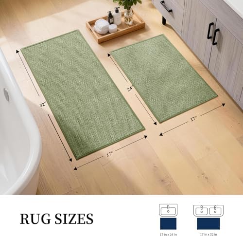 YIHOUSE Green Bathroom Rugs Sets 2 Piece, Quick Dry Thin Bath Mat, Non Slip Absorbent Machine Washable, Bath Rugs for Bathtub Sink Home Decor (17"x24" + 17"x32") - Image 2
