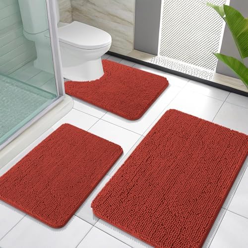 OLANLY Bath Rugs Sets 3 Piece, 30"x20"+24"x16"+24"x20", Rustic Terracotta by OLANLY