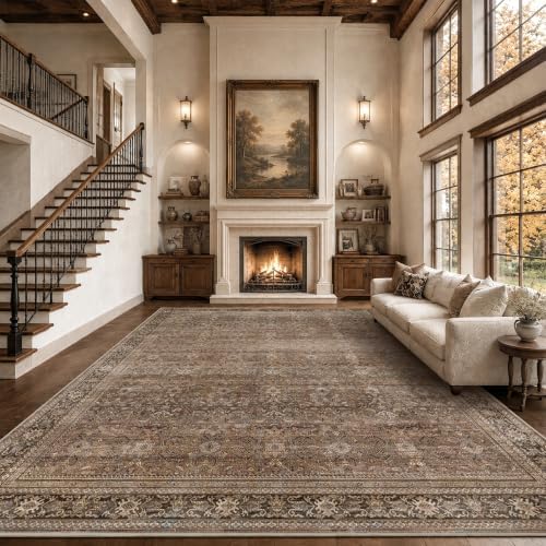 Schweek 12x15 Washable Area Rug Vintage Large Rugs for Living Room Brown by Schweek