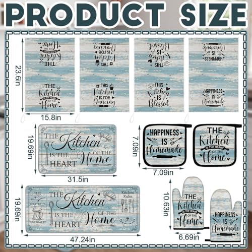 Fourluoo 10 Pcs Blue Color Kitchen Towels Oven Mitts Pot Holders Rugs Set - Image 3