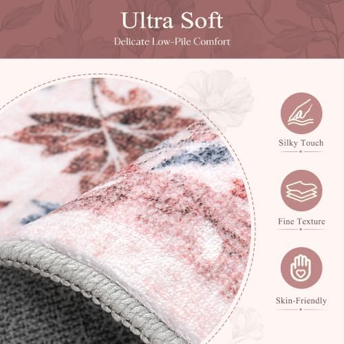 Tosuoka 8x10 Area Rugs Washable Vintage Floral Boho Pink Living Room Rug - Image 6