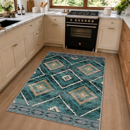 BESTSWEETIE 4'x6' Washable Area Rug for Living Room Bedroom Teal/Green - Image 2