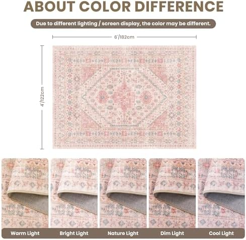 zesthome Pink Rugs for Bedroom-4x6 Area Rug for Entryway,Girls Room - Image 2