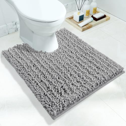 Yimobra Toilet Rug U Shaped Washable 24x20 Inch - Ultra Soft Absorbent Chenille Bath Rugs for Toilet, Quick Dry & Machine Washable, Non Slip Contour Bathroom Mat, Gray by Yimobra