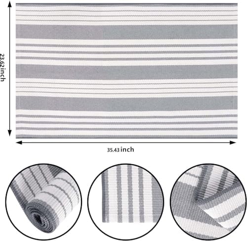 Grey and White Outdoor Doormat 24"x35"Cotton Washable Striped Outdoor Rug - Image 2