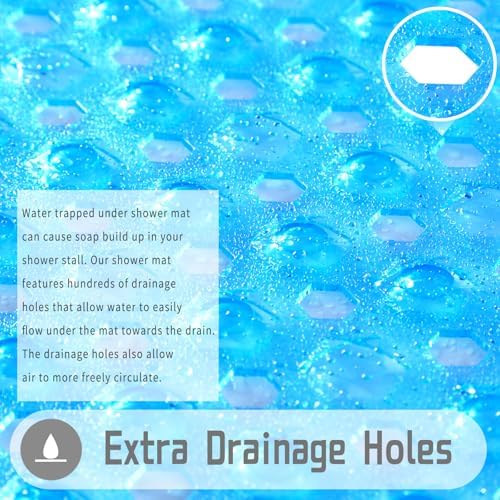 Yimobra Square Shower Floor Mat Non Slip, 21"X21" Machine Washable Bath Tub Mat, Soft on Feet, Bathmat with Drain Holes and Suction Cups, Fast Draining, Clear Blue - Image 2