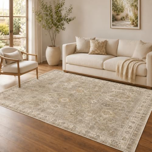 Washable 4'x6' Vintage Area Rug for Bedroom Living Room by Unknown