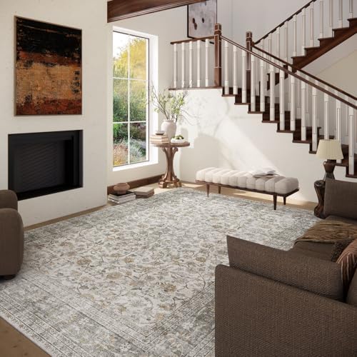 Machine Washable Rugs for Living Room: 6x9 Area Rugs for Bedroom Vintage Stain Resistant Non Slip Low Pile Soft Boho Carpet for Kitchen Dining Room Farmhouse Kids Room Nursery - Image 2