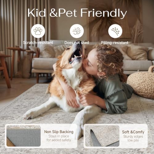 HUGEAR Entryway Rugs 2x3 Washable Rug Beige Grey - Image 3