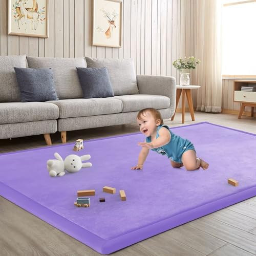 Baby Play Mat for Floor Nursery Muscle Mat Area Rug Playroom Rug 79x110" Elastic Foam 1.3" Thick Crawling Mat for Babies,Toddlers, Infants (Lavender) by ILPEOD