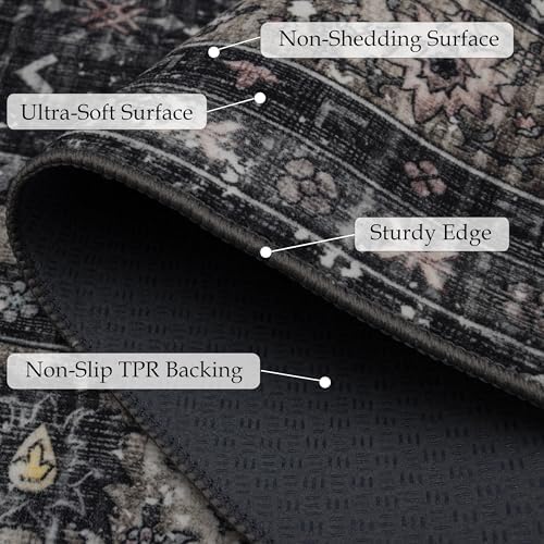 Ruaruarug Washable Area Rug 8×10 for Living Room, Ultra Soft, Black Gray - Image 3