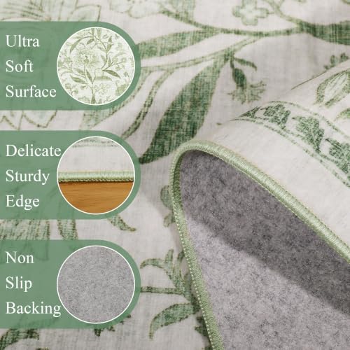 DUKINO 8x10 Area Rug Vintage Floral Washable Rug for Living Room Sage Green - Image 6